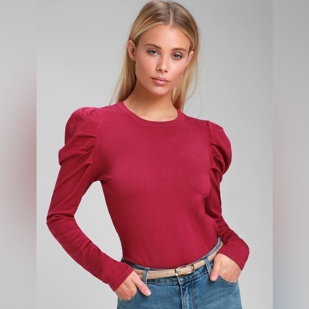 Truth Puffed Long Sleeve Sweater Ribbed Magenta Size Small